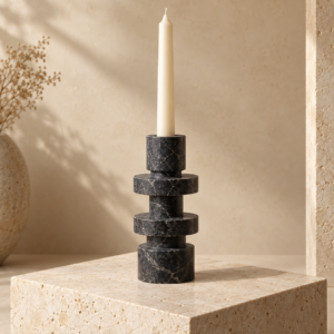 Hard Selwara marble candle holder with ivory taper candle