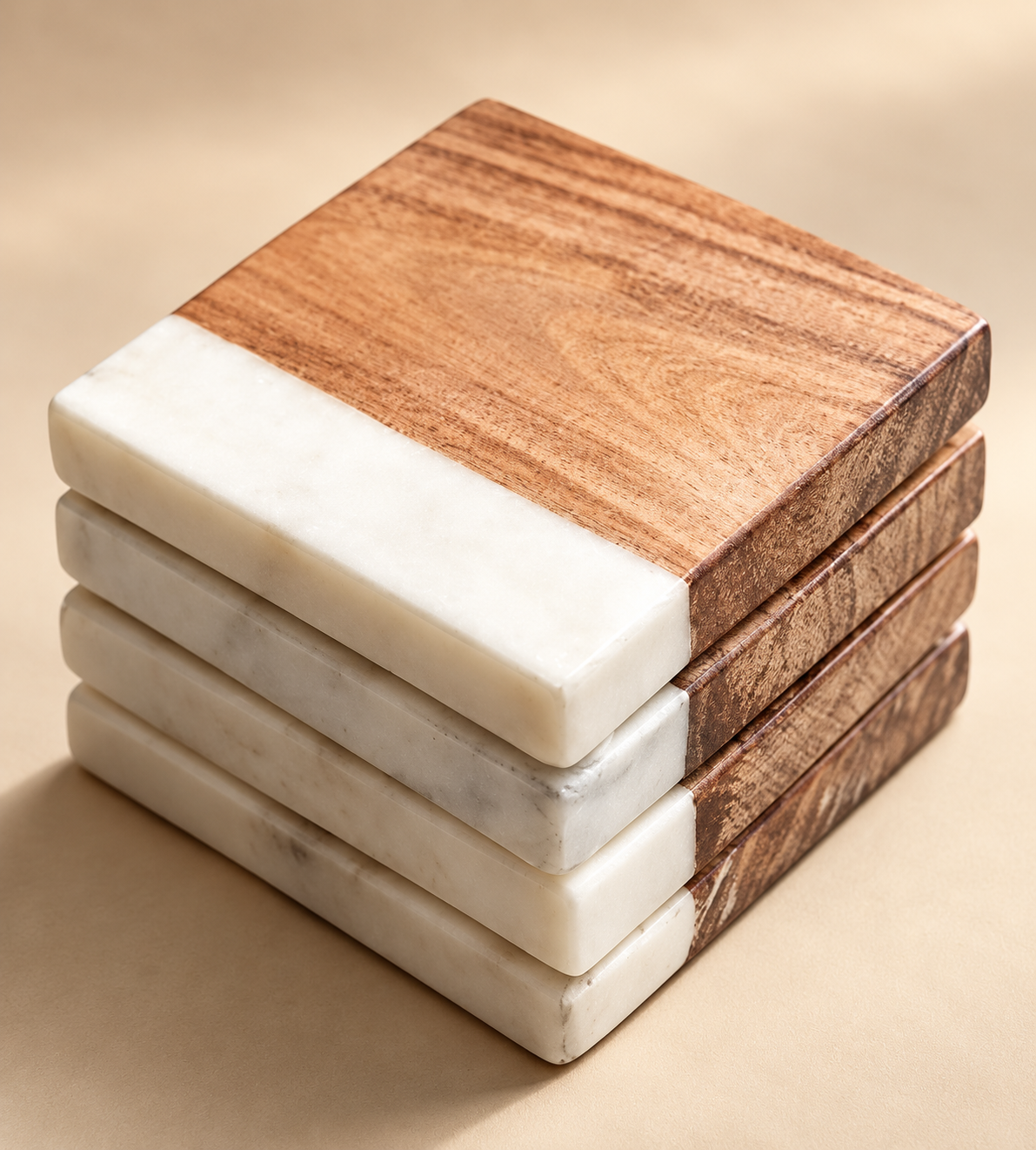Wood and Marble Tray with Metal Stand — Mango