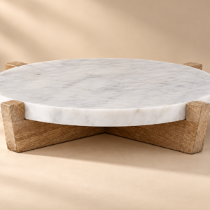 Wooden Base Marble Cake Stand — Mango