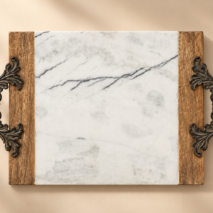Octagonal Wood and Marble Coasters — Acacia, 4 in × 4 in